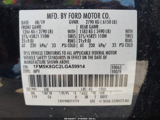 1FM5K8GC2LGA59914 Ford gtdi