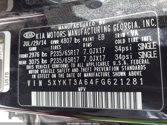 5XYKT3A64FG621281 KIA dohc t-gdi theta-ii