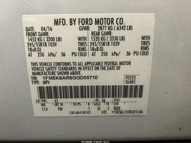 Ford 2016 2016 1FM5K8AR8GGD05710 Image 9