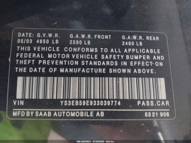 2003 SAAB 9-5 YS3EB59E933039774 Photo 8