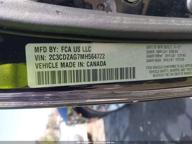 2C3CDZAG7MH564722 Dodge 2021