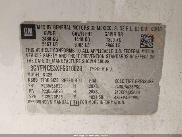 2015 CADILLAC SRX 3GYFNCE3XFS610628 Photo 8