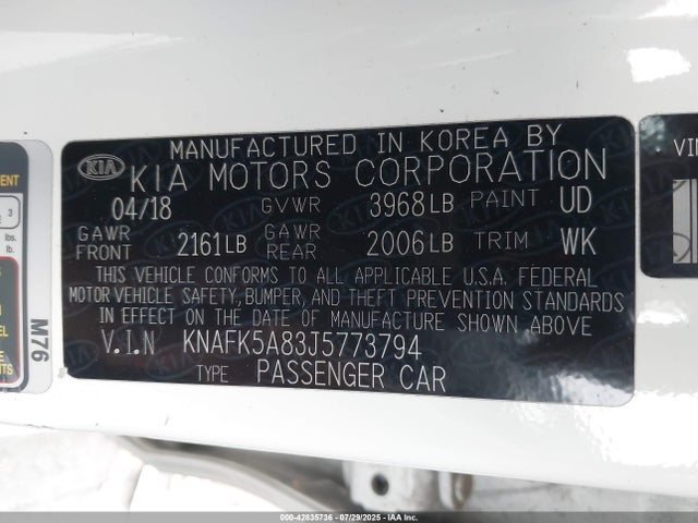 KNAFK5A83J5773794 KIA gdi nu