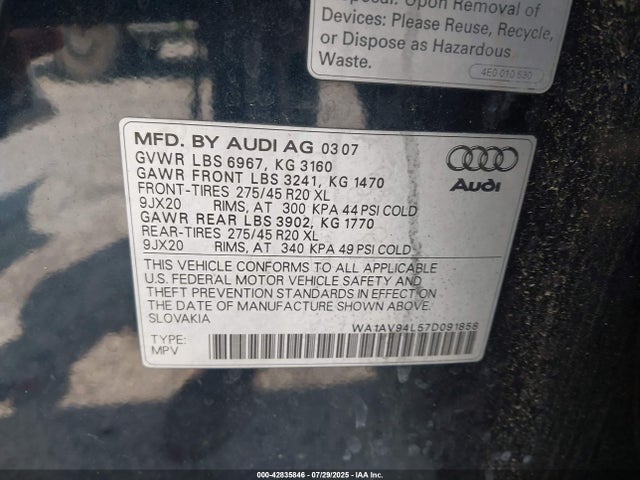 2007 AUDI Q7 WA1AV94L57D091858 Photo 8