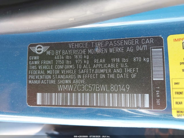 2011 MINI COOPER S COUNTRYMAN WMWZC3C57BWL80149 Photo 8