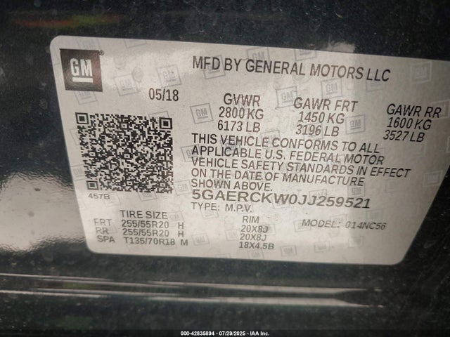 Aukcja sprzedaży 2018 Buick Enclave Premium, vin: 5GAERCKW0JJ259521, numer aukcji: 42835894