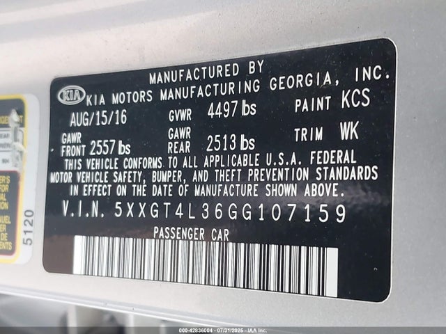 5XXGT4L36GG107159 KIA t-gdi theta ii