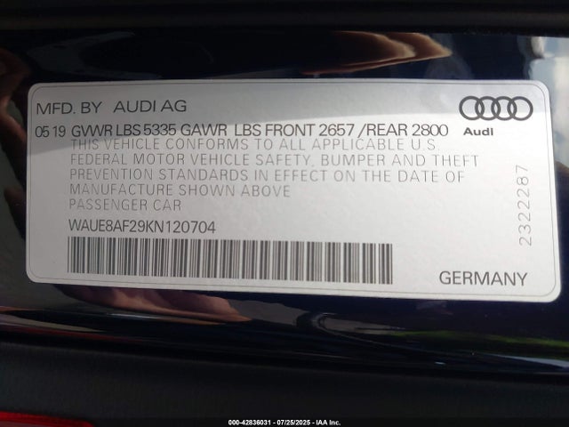 Aukcja sprzedaży 2019 Audi A6 45 Premium, vin: WAUE8AF29KN120704, numer aukcji: 42836031