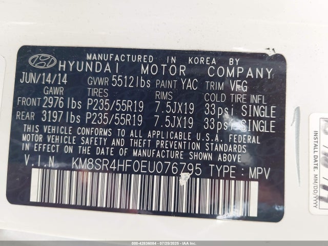 Hyundai dohc gdi lambda 2014 KM8SR4HF0EU076795 Image 9