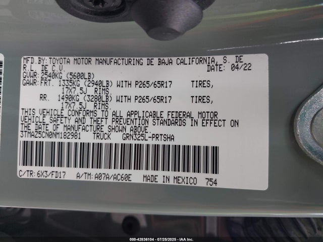 3TMAZ5CN0NM182981 Toyota 2gr-fks