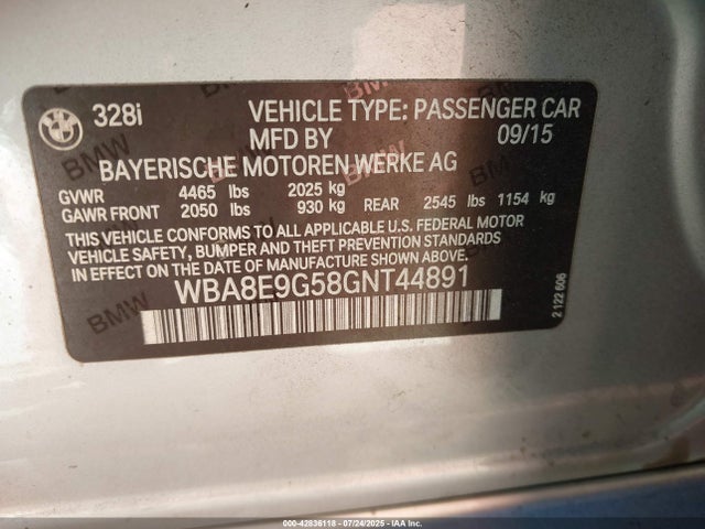 WBA8E9G58GNT44891 BMW 328I
