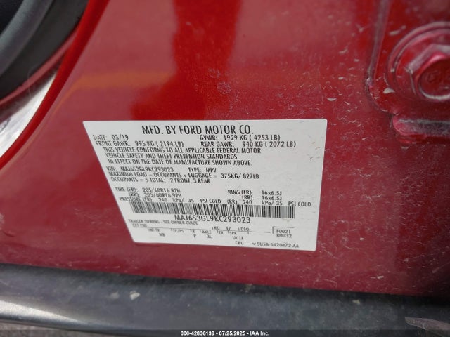MAJ6S3GL9KC293023 Ford 2019