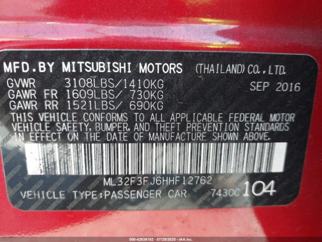 2017 MITSUBISHI MIRAGE G4 ML32F3FJ6HHF12762 Photo 8
