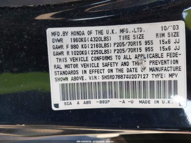 2004 HONDA CR-V SHSRD78874U207127 Photo 8