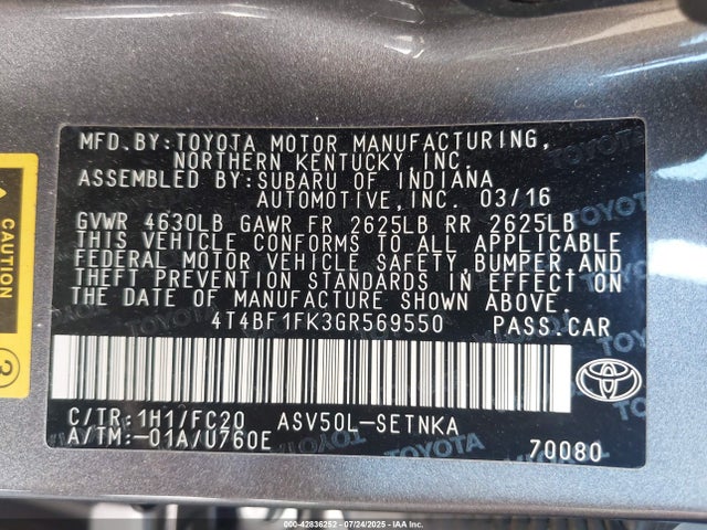 Toyota 2ar-fe 2016 4T4BF1FK3GR569550 Image 9