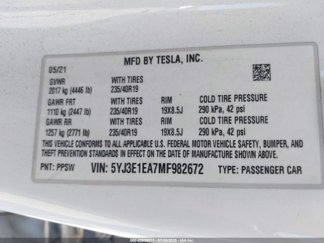 2021 TESLA MODEL 3 5YJ3E1EA7MF982672 Photo 8