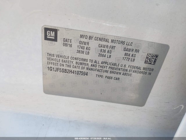 1G1JF5SB2H4107594 Chevrolet luv - mfi, vvt: variable valve timing, alum, e85 max