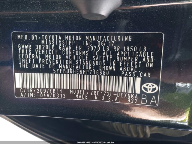 5YFBURHE6HP716680 Toyota 2zr-fe