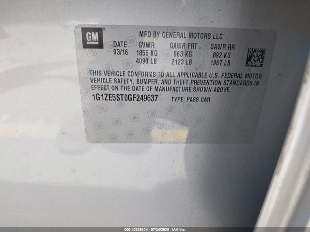 1G1ZE5ST0GF249637 Chevrolet lfv - di: direct injection, vvt, gen1 gmna