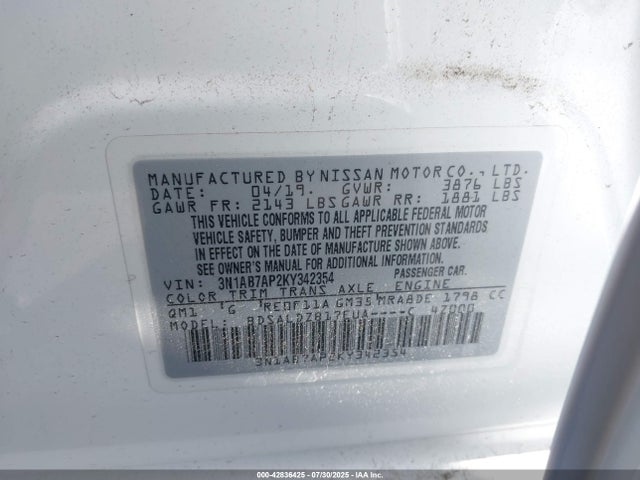 3N1AB7AP2KY342354 Nissan 2019
