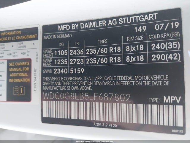 WDC0G8EB5LF687802 Mercedes-Benz m264