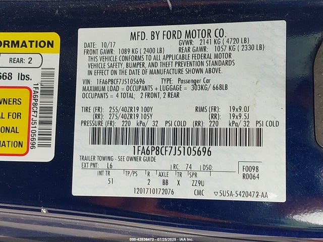 Ford 5.0l 4v premium fuel 2018 1FA6P8CF7J5105696 Image 9