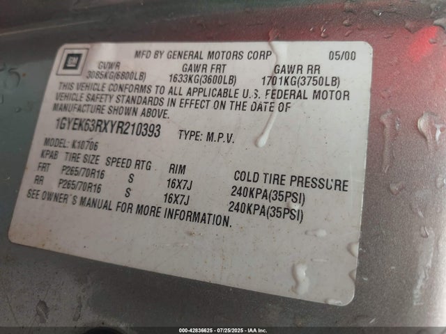 2000 CADILLAC ESCALADE 1GYEK63RXYR210393 Photo 8