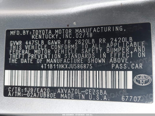 4T1B11HKXJU586875 Toyota a25a-fks