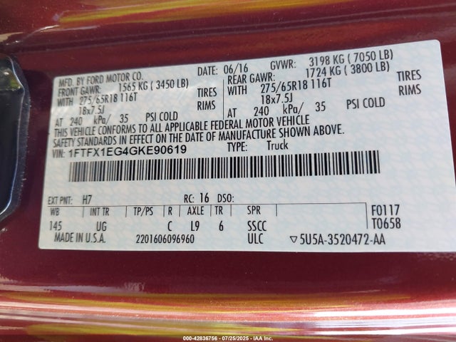 1FTFX1EG4GKE90619 Ford 2016