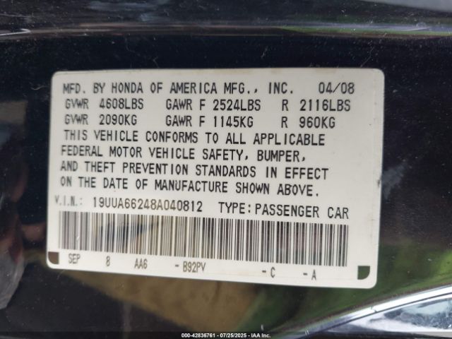 2008 ACURA TL 19UUA66248A040812 Photo 8