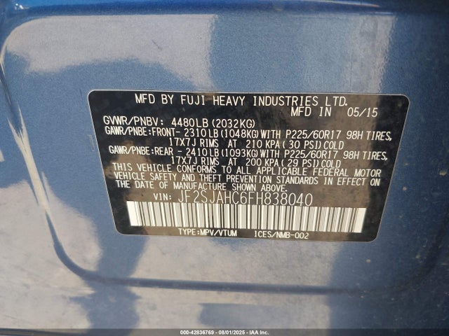 Subaru 2.5na u5 2015 JF2SJAHC6FH838040 Image 9