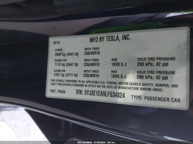 2020 TESLA MODEL 3 5YJ3E1EA9LF634824 Photo 8