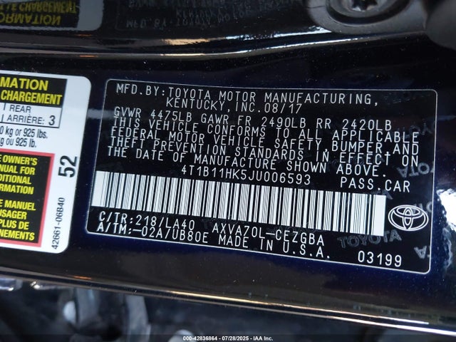 4T1B11HK5JU006593 Toyota a25a-fks