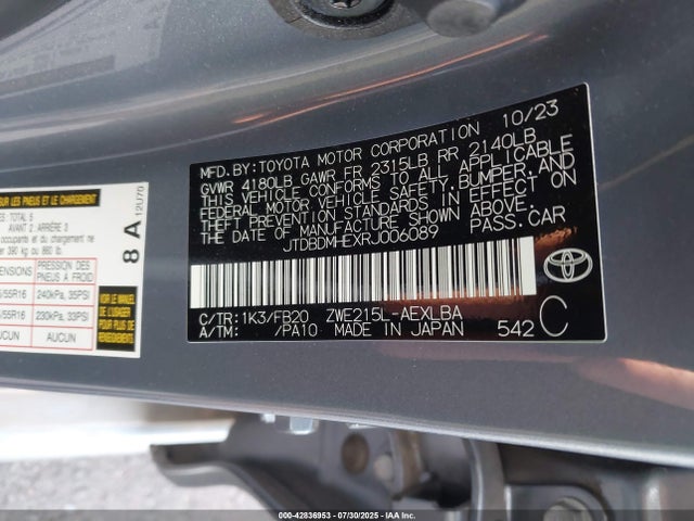 JTDBDMHEXRJ006089 Toyota 2zr-fxe