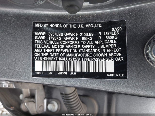 SHHFK7H6XLU421279 Honda l15ba