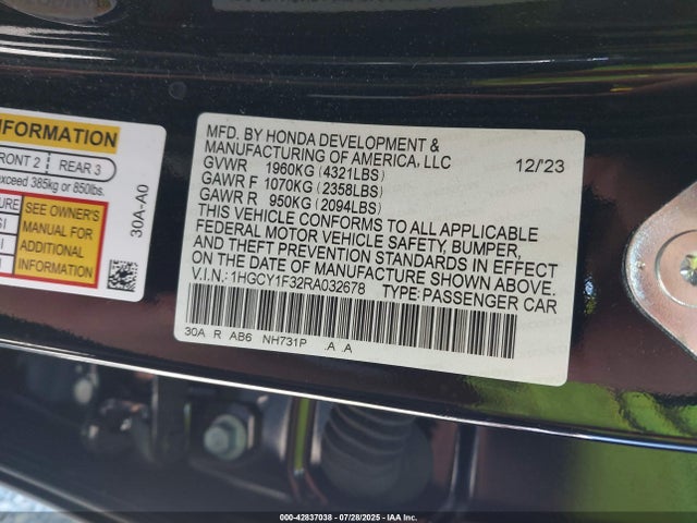1HGCY1F32RA032678 Honda l15be