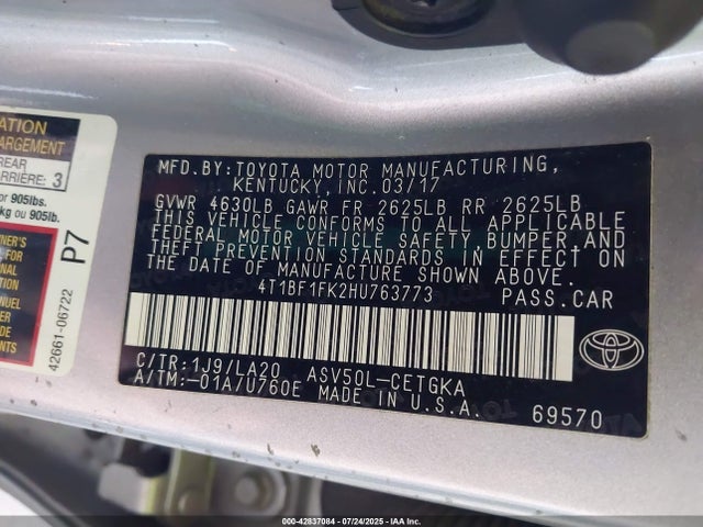 Toyota 2ar-fe 2017 4T1BF1FK2HU763773 Image 9
