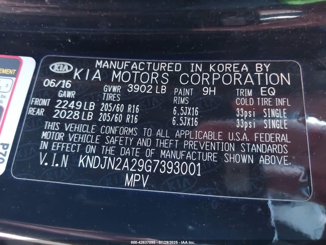 KNDJN2A29G7393001 KIA gdi gamma