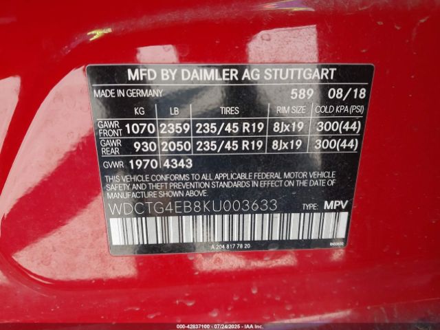 2019 MERCEDES-BENZ GLA 250 WDCTG4EB8KU003633 Photo 8