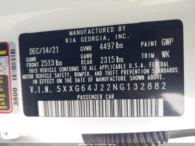 5XXG64J22NG132882 KIA t-gdi gamma ii