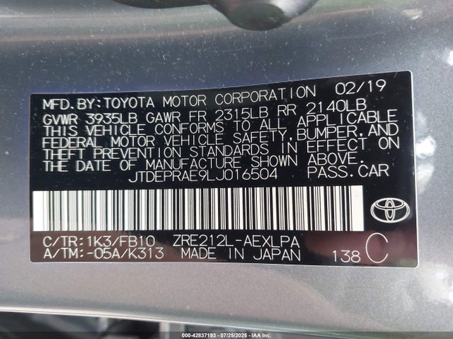 JTDEPRAE9LJ016504 Toyota 2zr-fae