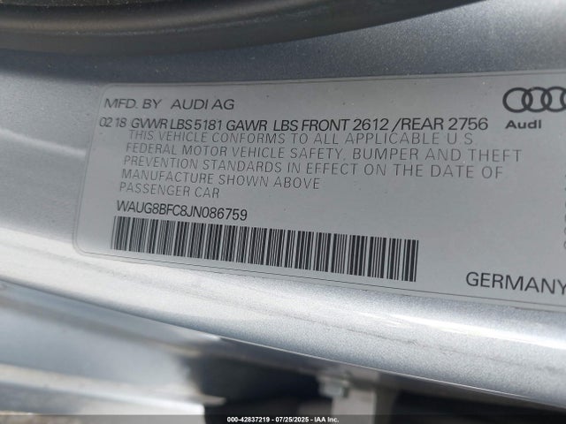Aukcja sprzedaży 2018 Audi A6 2.0t Premium, vin: WAUG8BFC8JN086759, numer aukcji: 42837219