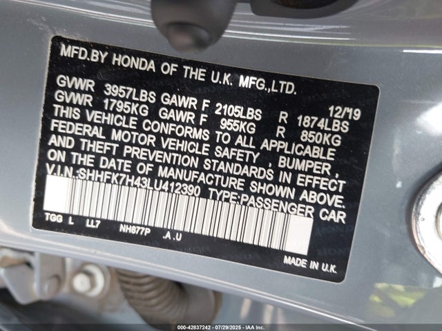 SHHFK7H43LU412390 Honda l15ba