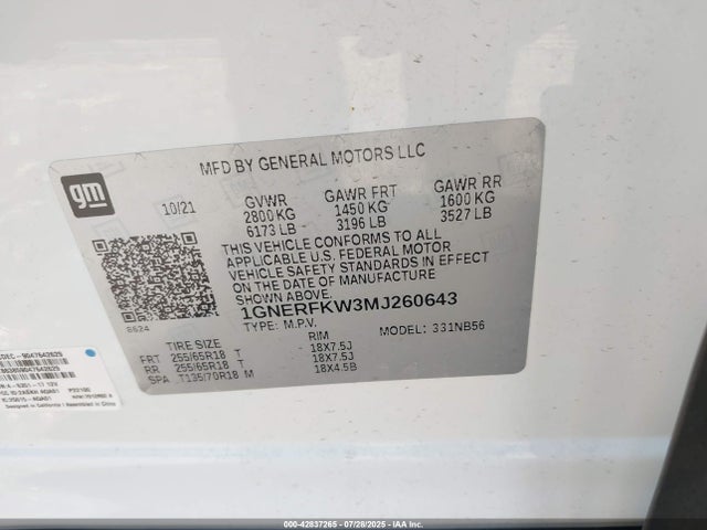 1GNERFKW3MJ260643 Chevrolet lfy