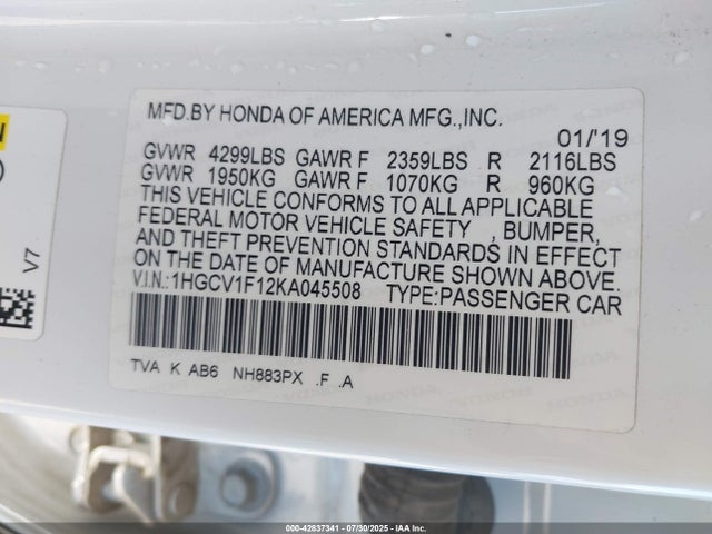 1HGCV1F12KA045508 Honda l15be