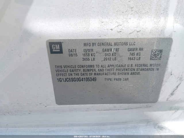 1G1JC6SG0G4105349 Chevrolet lwe - vvt, gme