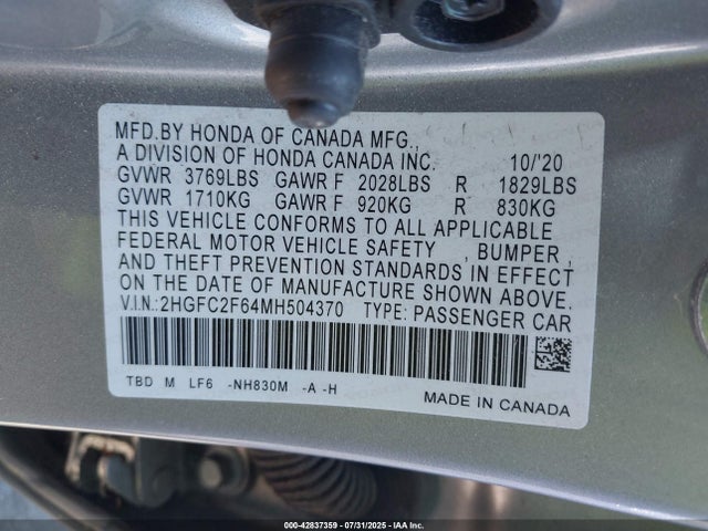 Honda k20c2 2021 2HGFC2F64MH504370 Image 9
