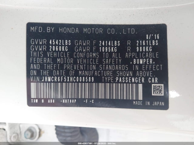 JHMCR6F5XHC008589 Honda lfa1