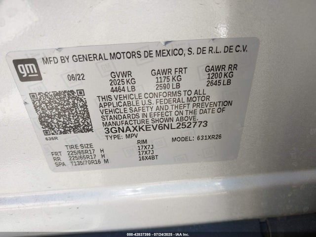 3GNAXKEV6NL252773 Chevrolet lyx