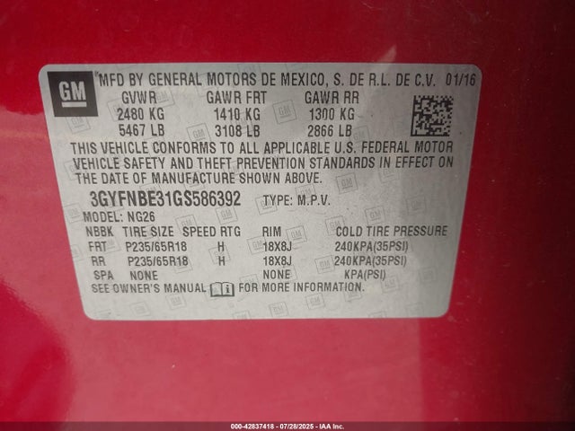 2016 CADILLAC SRX 3GYFNBE31GS586392 Photo 8